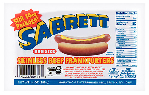 Sabrett® Skinless Beef Frankfurters Bun Size - 14 ozs / 8 ct