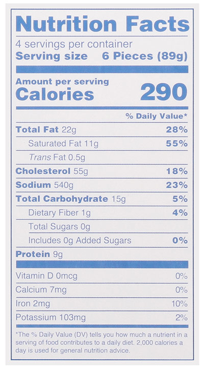 Sabrett Cocktail Franks 24 pieces Nutrition Facts