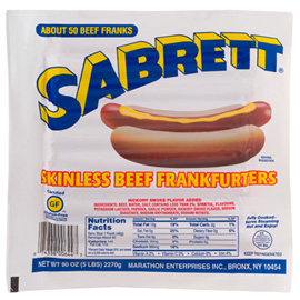 Sabrett® Skinless Beef Frankfurters - 80 ozs (5 lbs) / 50 ct